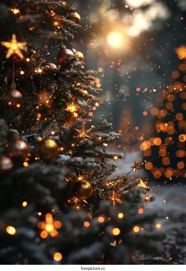 Christmas tree shines in the winter evening