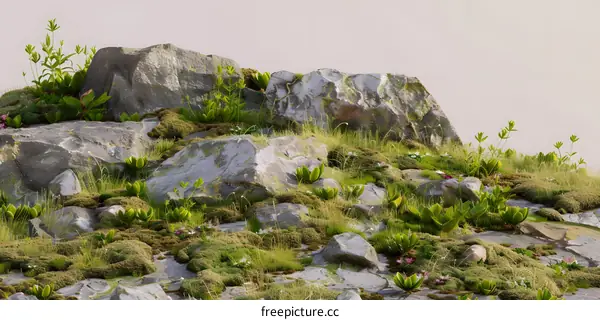 Green Grass and Rocks Texture