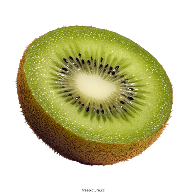 [Transparent Background PNG]Close Up of Half a Kiwi Fruit Sliced Open on a White Background