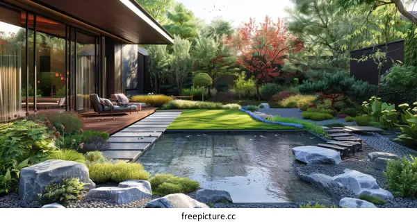 Modern Japanese Garden Design with Water Feature