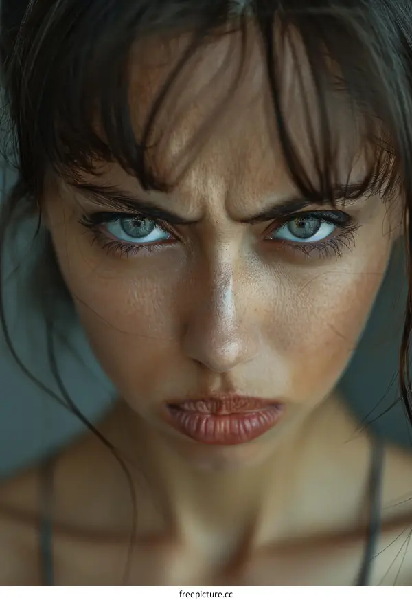 Close up portrait of an angry young woman