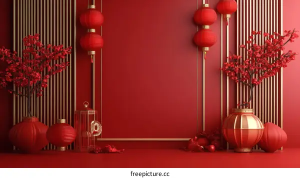 Chinese New Year Festive Red Interior Scene