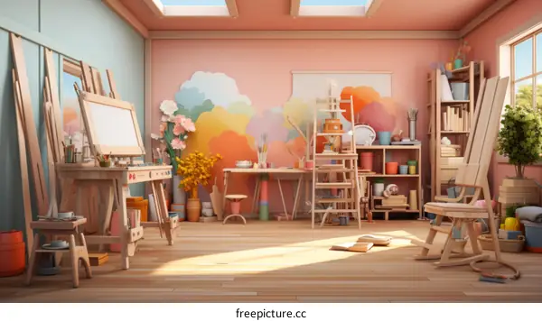 A Creative and Colorful Art Studio Workspace