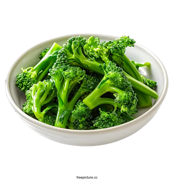 [Transparent Background PNG]Fresh green broccoli florets in a white bowl