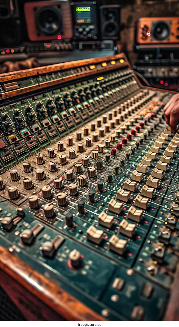 Audio Mixing Control Desk with Sound Engineer Fine Tuning Levels