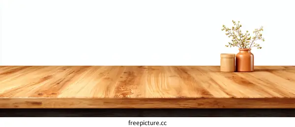 Wooden Table Top with Small Vases and Dried Flowers