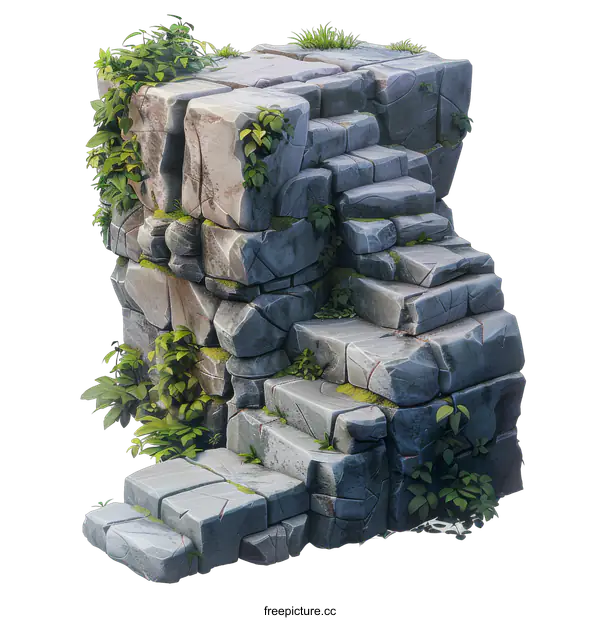 [Transparent Background PNG]Stone stairs overgrown with plants