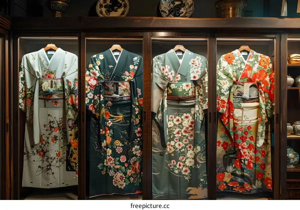 A group of Japanese women wearing traditional kimono