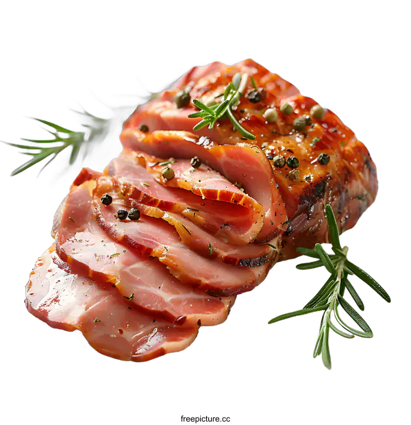 [Transparent Background PNG]Sliced Roasted Pork with Rosemary and Peppercorns