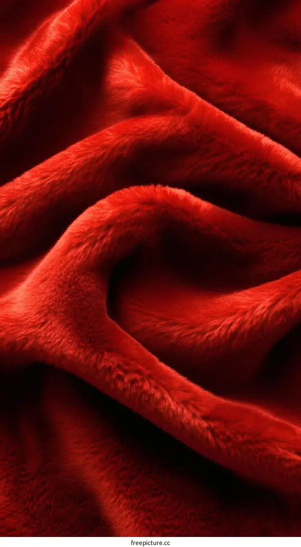 Closeup View of Deep Red Faux Fur Fabric Texture