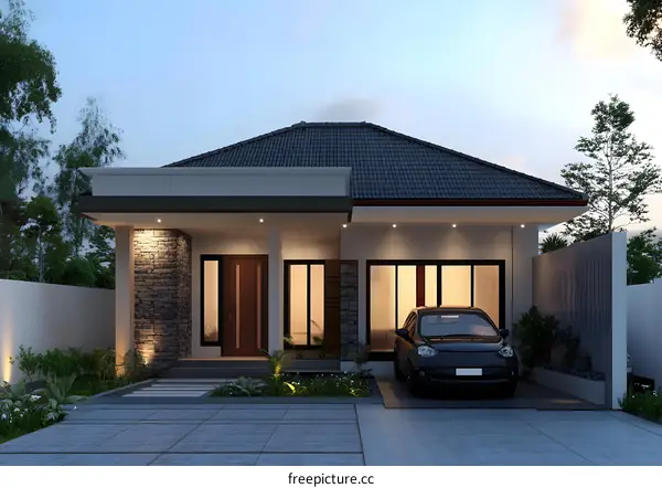Modern Minimalist House Exterior Design with Car