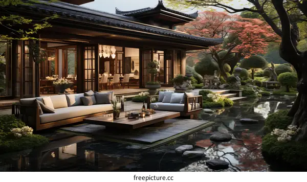 A beautiful Japanese house with a garden