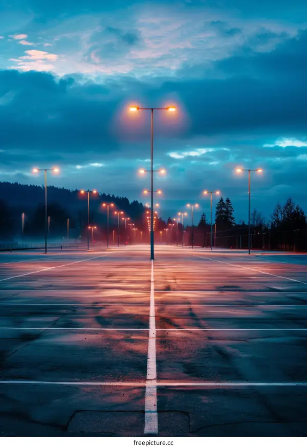 Empty Parking Lot Nighttime Illumination