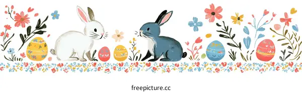 Easter Rabbits and Eggs Illustration