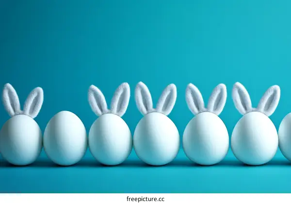 Easter Eggs with Bunny Ears on a Teal Background