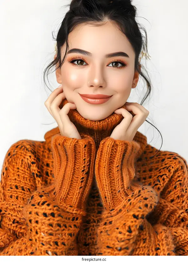 Woman in Orange Knit Sweater