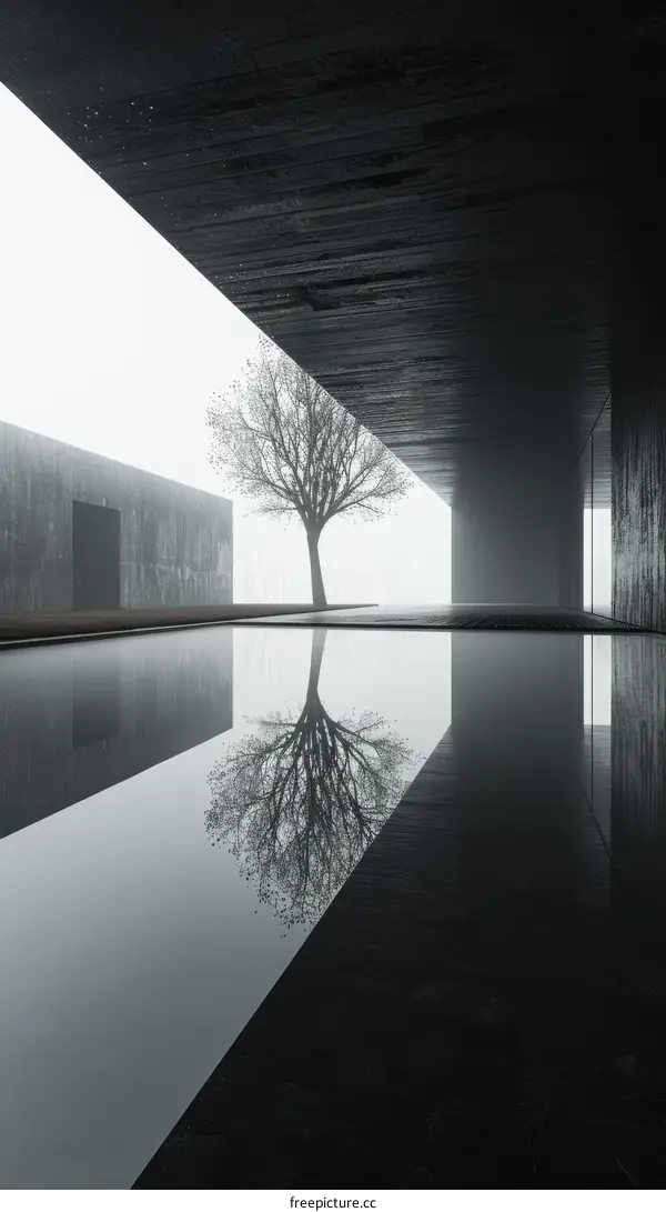 Minimalist Black and White Architectural Building with Tree