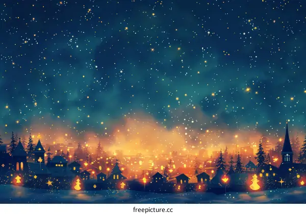 Snowy Town at Christmas Night