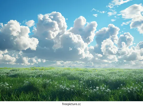 Field of Flowers under Blue Sky with White Clouds