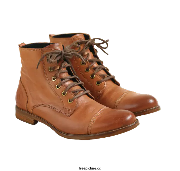 [Transparent Background PNG]Pair of Brown Leather Ankle Boots