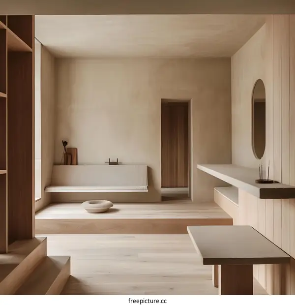 Minimalist Interior Design with Wooden Features and Neutral Colors
