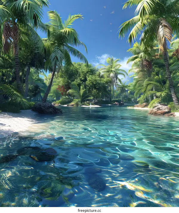 Stunning Tropical Island Beach with Palm Trees and Turquoise Ocean