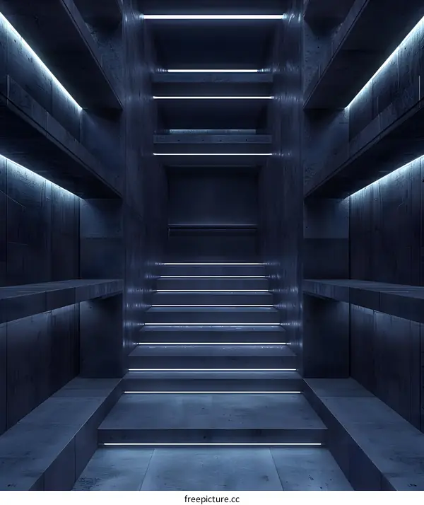 Concrete Staircase With Neon Lights