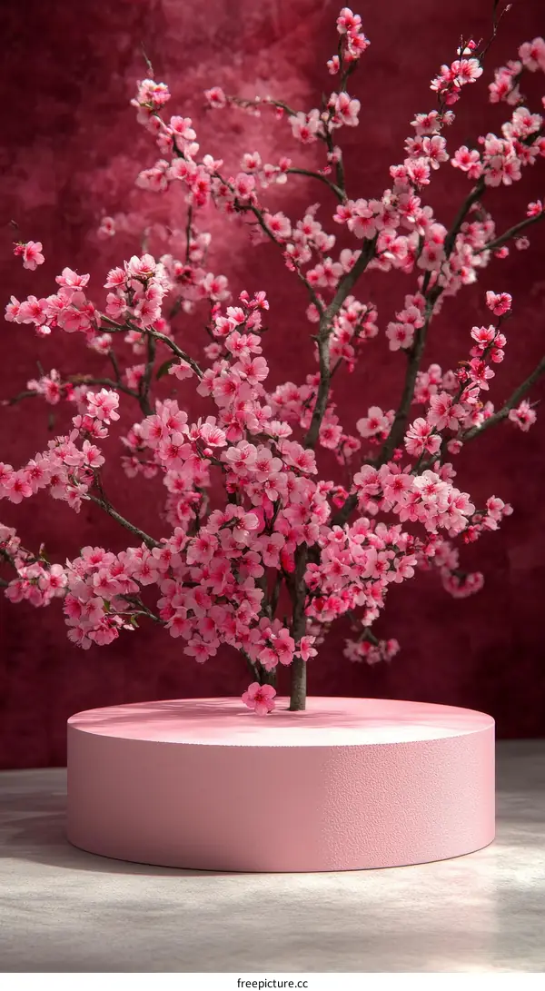 Pink Cherry Blossom Tree on a Modern Platform