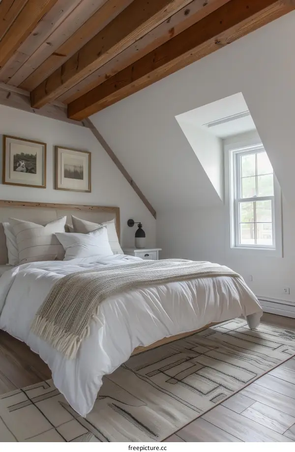 Cozy Farmhouse Bedroom with Exposed Beams