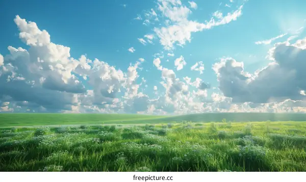 Vast Green Meadow Under a Cloudy Sky