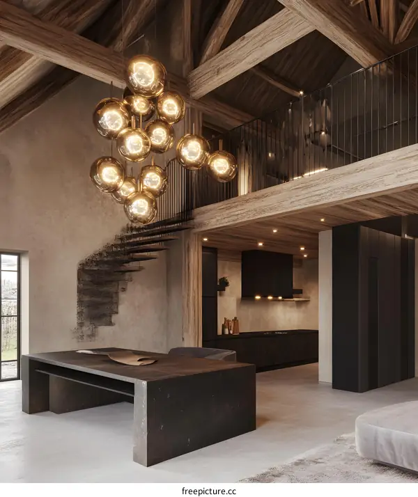 Modern Farmhouse Kitchen Interior Design With Exposed Wooden Beams