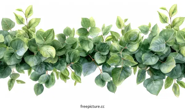 A seamless pattern of watercolor eucalyptus leaves.