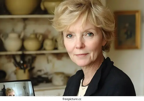 Close Up Portrait Of A Woman Looking At Laptop Screen