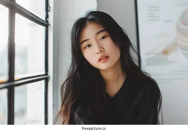 Portrait of Asian Woman Looking Away from Camera