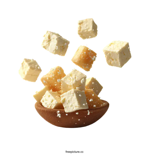 [Transparent Background PNG]Mixed Cheese Cubes in Motion