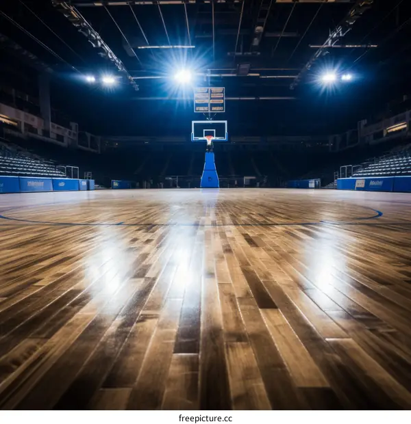 Basketball court with bright lights