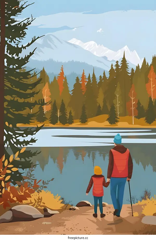 Family Hiking in the Autumn Forest