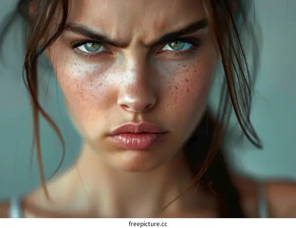 Close-up Portrait of a Woman with Intense Expression
