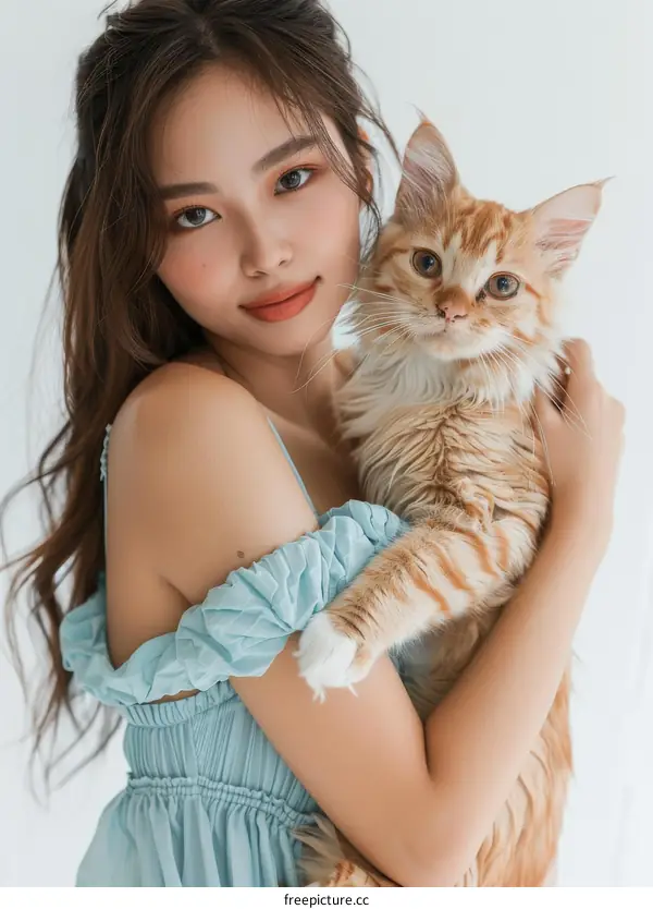 Portrait of a young Asian woman with a cat