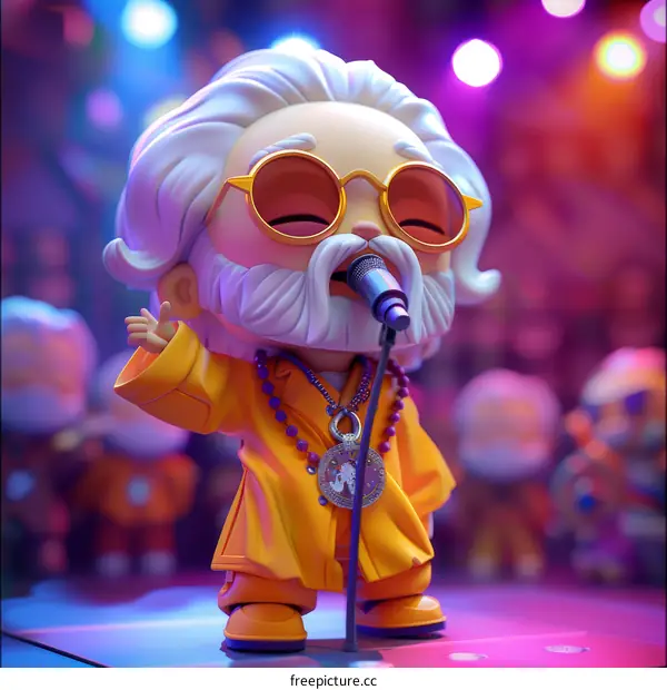 Cartoon Character Singing on Stage with Microphone