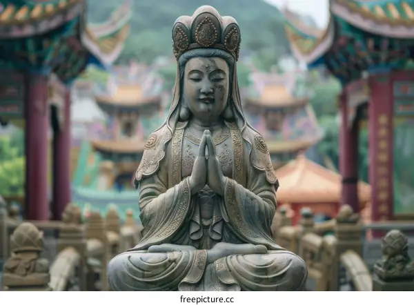 Serene Buddhist Bodhisattva Statue with Intricate Details