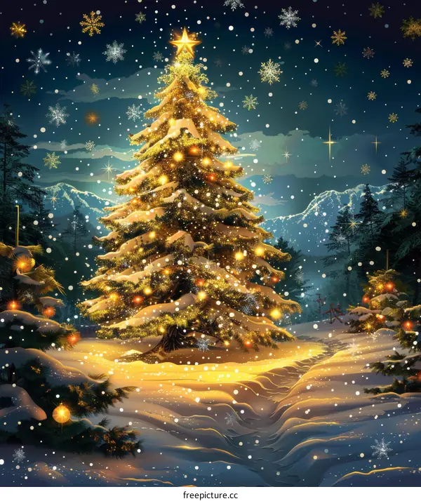 Christmas Tree with Lights and Ornaments