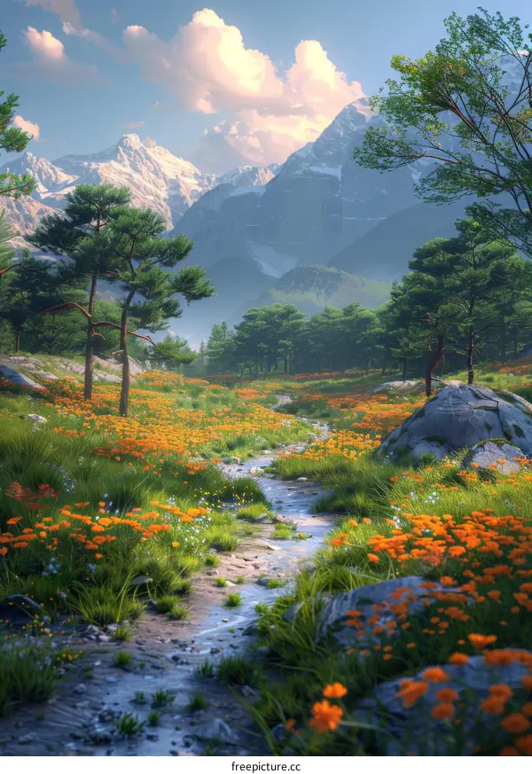 Tranquil River Flowing Through a Mountain Valley