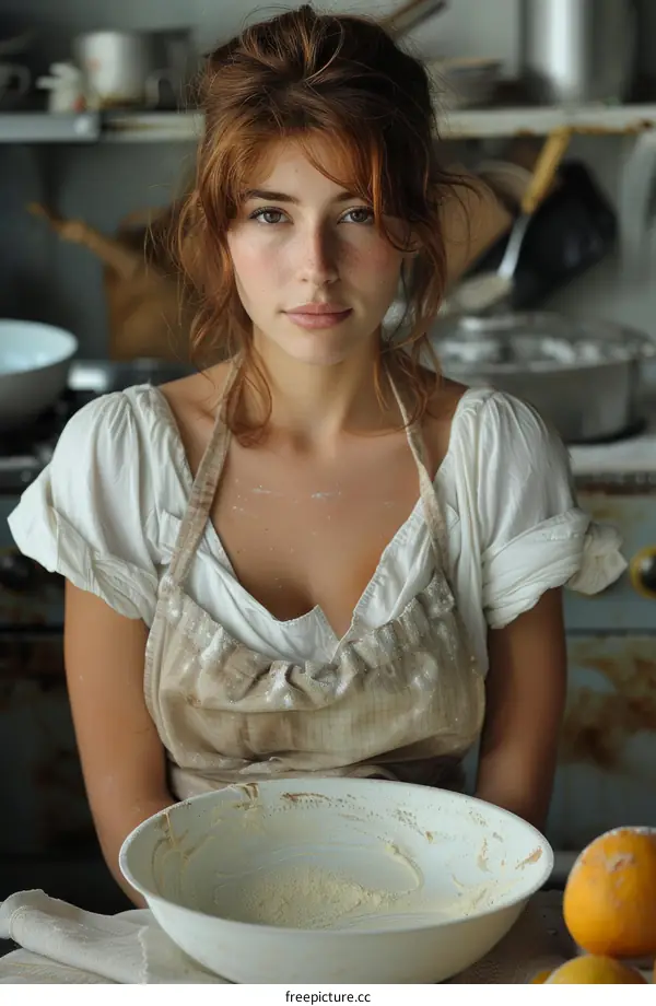 Young Woman Baking in Rustic Kitchen