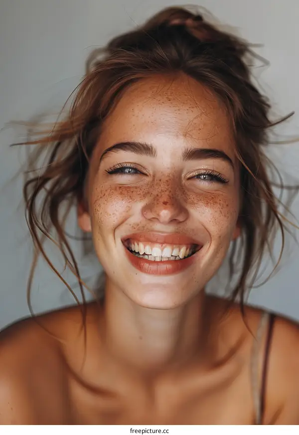 Beautiful Woman with Freckles Smiling Portrait