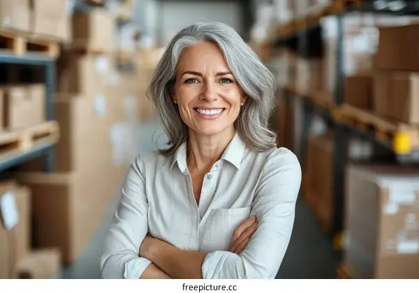 Confident Businesswoman in a Warehouse Setting