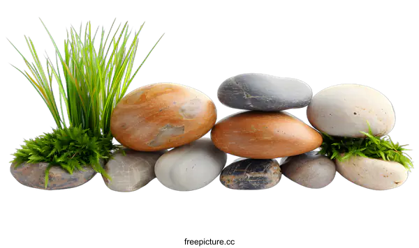 [Transparent Background PNG]Zen Stones And Grass On White Background