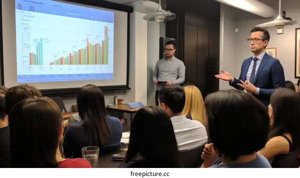 Businessman giving a presentation to a group of people