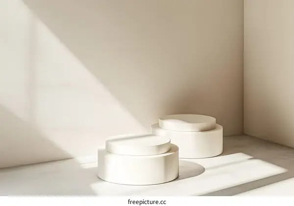Minimalist Product Display Stands with Soft Sunlight