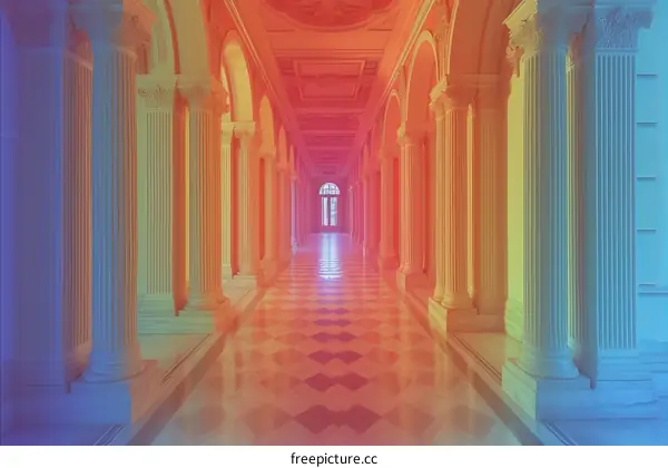 vibrant colors gradient long empty hallway
